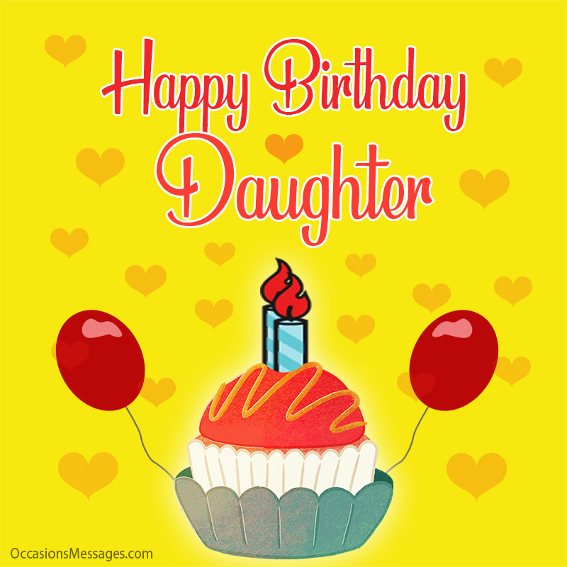 Happy Birthday daughter with hearts and balloon