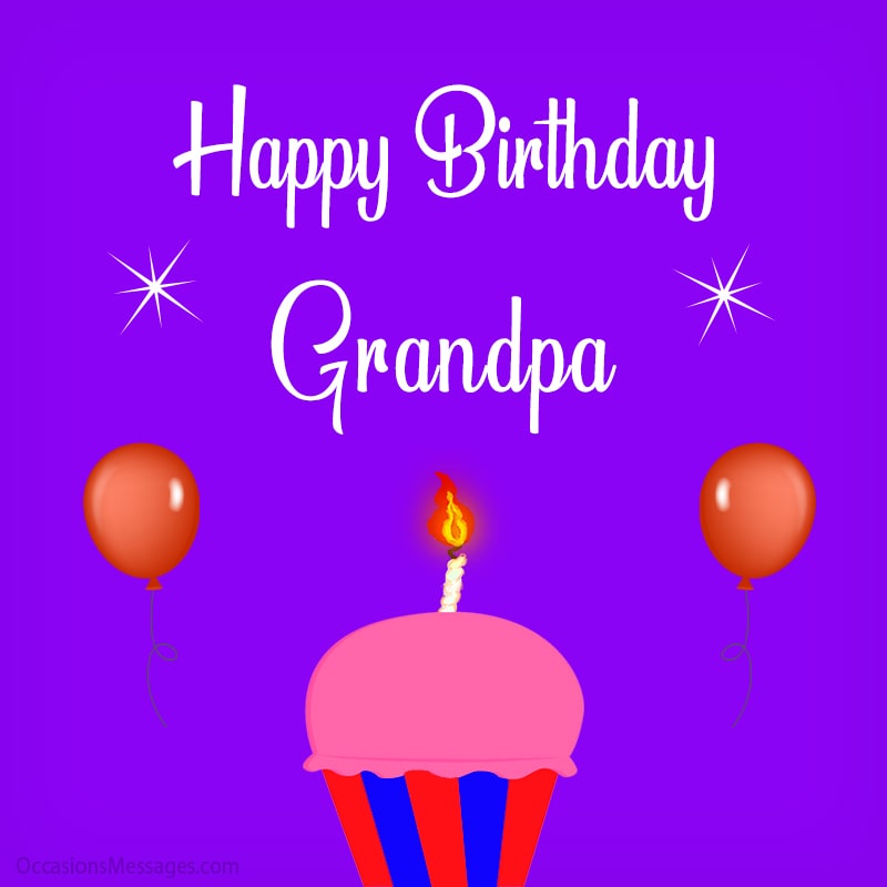 Happy Birthday grandpa with cupcake and balloon.