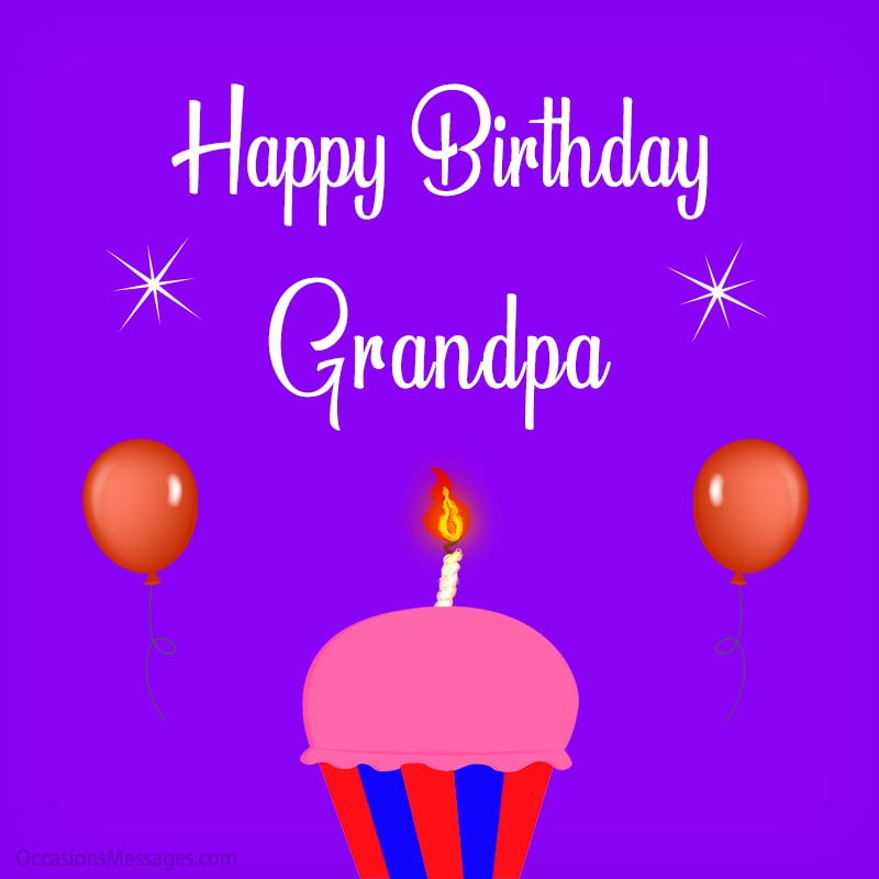 Happy Birthday grandpa with cupcake and balloon.