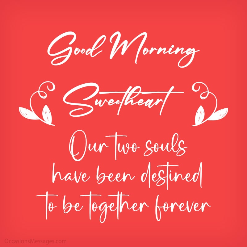Good morning. Our two souls have been destined to be together forever.
