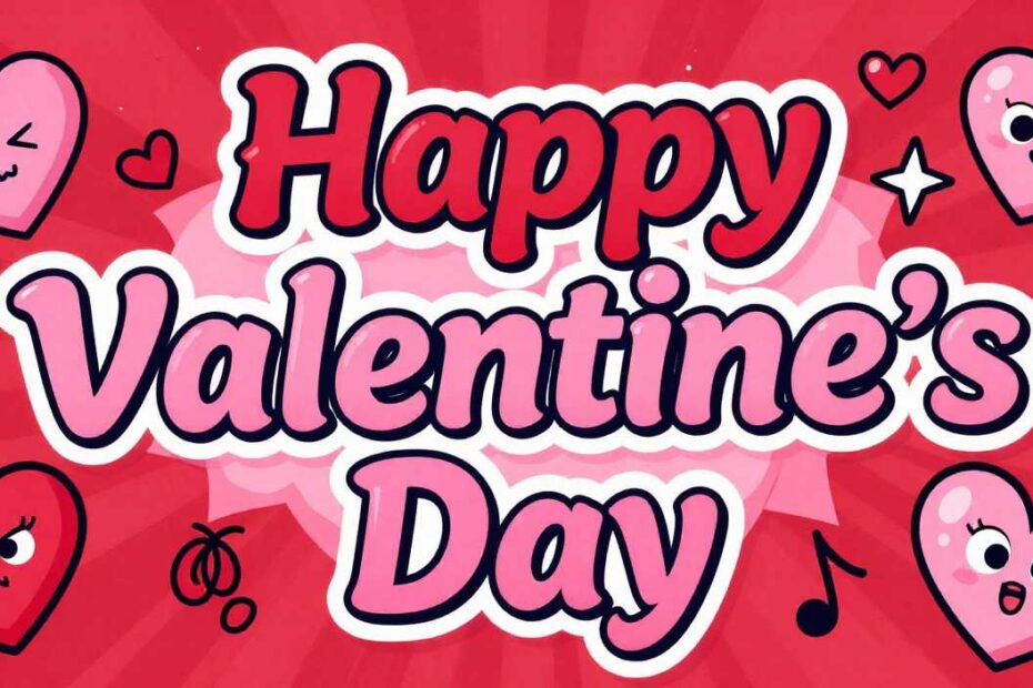 Funny Valentine’s Day messages image with colorful hearts, playful design, and cheerful Valentine humor background.