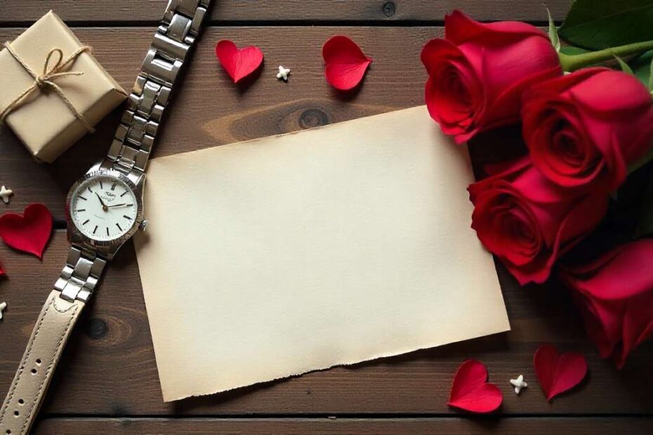 Sweet Valentine’s Day love note, roses, and gift, ideal for Valentine’s Day messages for fiancé.