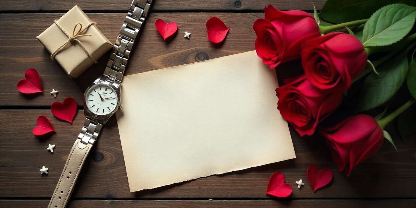 Sweet Valentine’s Day love note, roses, and gift, ideal for Valentine’s Day messages for fiancé.
