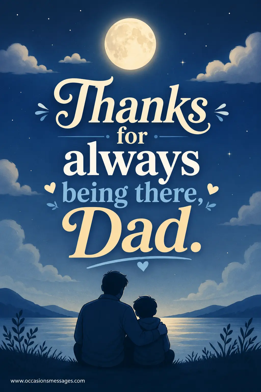 6. Minimal emotional illustration of a father always being present and supportive with a comforting appreciation quote for dads.