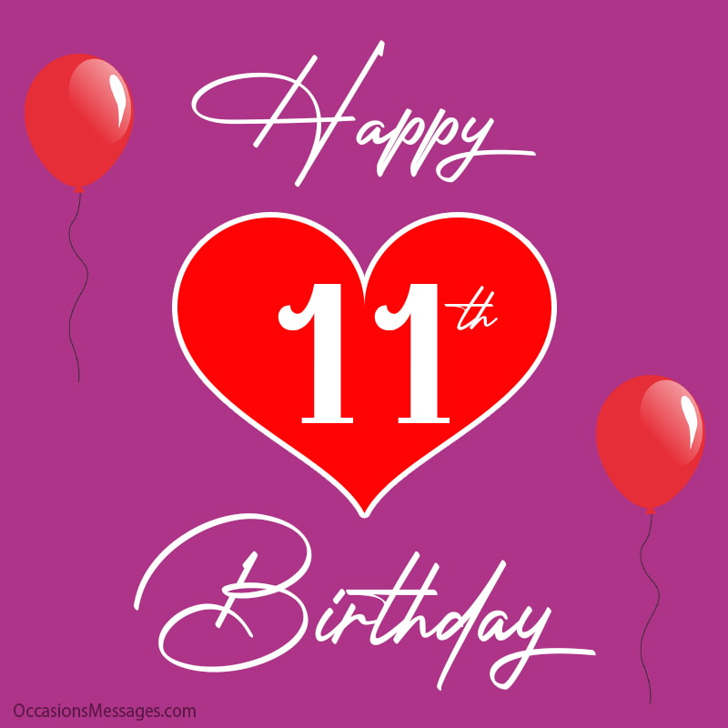 Happy 11th Birthday With beautiful heart and balloon.