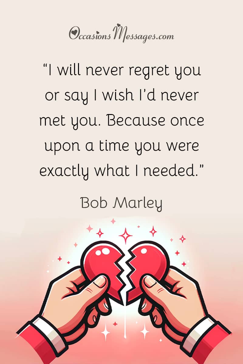 “I will never regret you or say I wish I’d never met you. Because once upon a time you were exactly what I needed.”