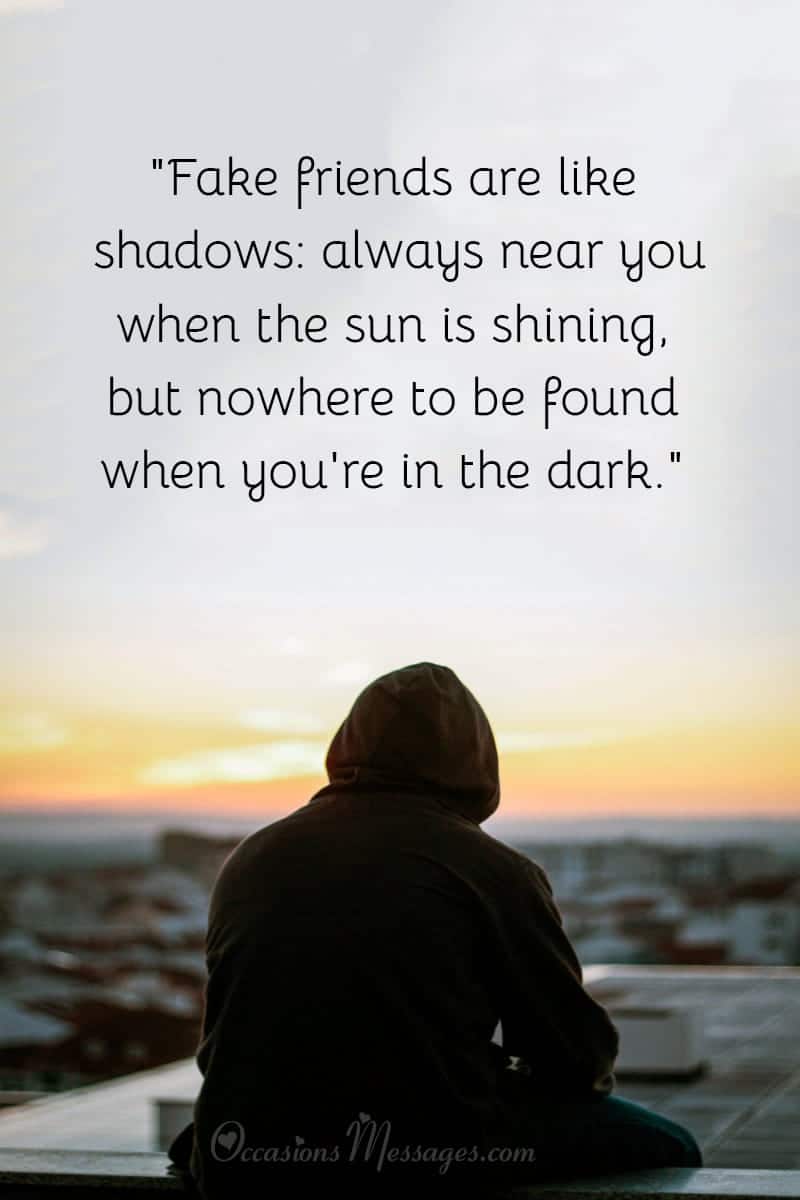 "Fake friends are like shadows: always near you when the sun is shining, but nowhere to be found when you're in the dark."