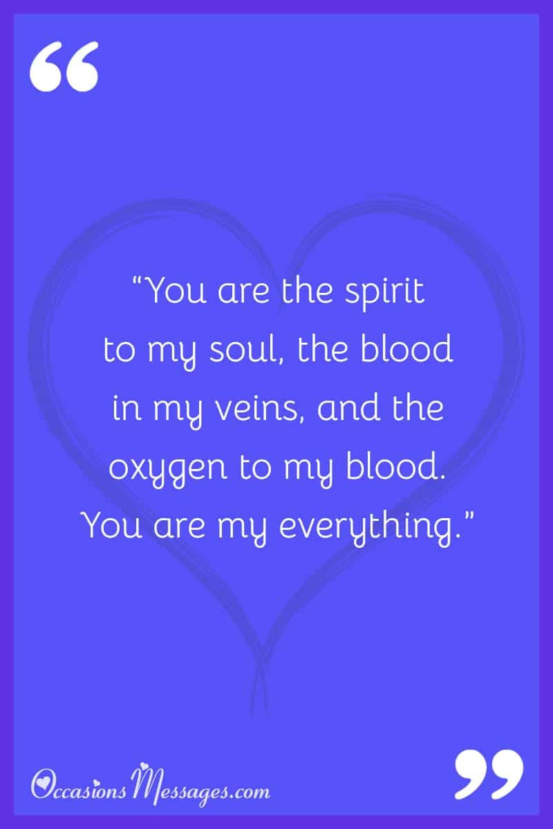 “You are the spirit to my soul, the blood in my veins, and the oxygen to my blood. You are my everything.”