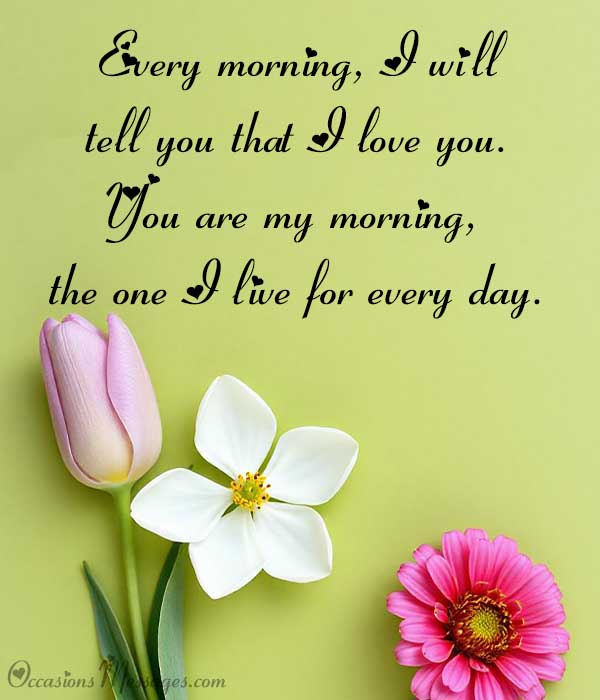 Every morning, I will tell you that I love you. You are my morning, the one I live for every day.