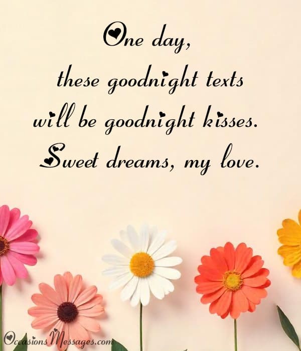 One day, these goodnight texts will be goodnight kisses. Sweet dreams, my love.