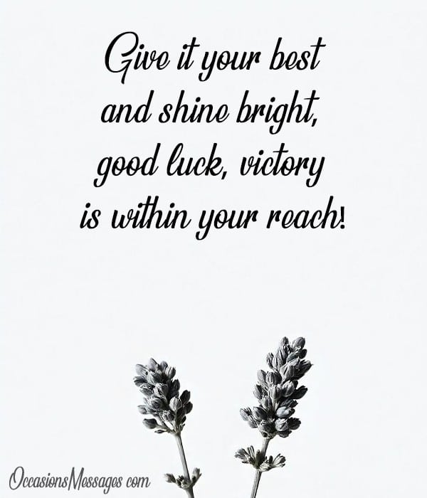 Give it your best and shine bright, good luck, victory is within your reach!