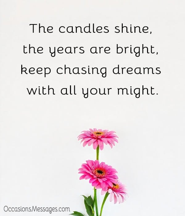 The candles shine, the years are bright, keep chasing dreams with all your might.