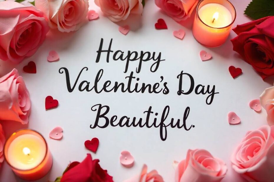 Happy Valentine’s Day Beautiful message with roses, candles, and elegant Valentine decor