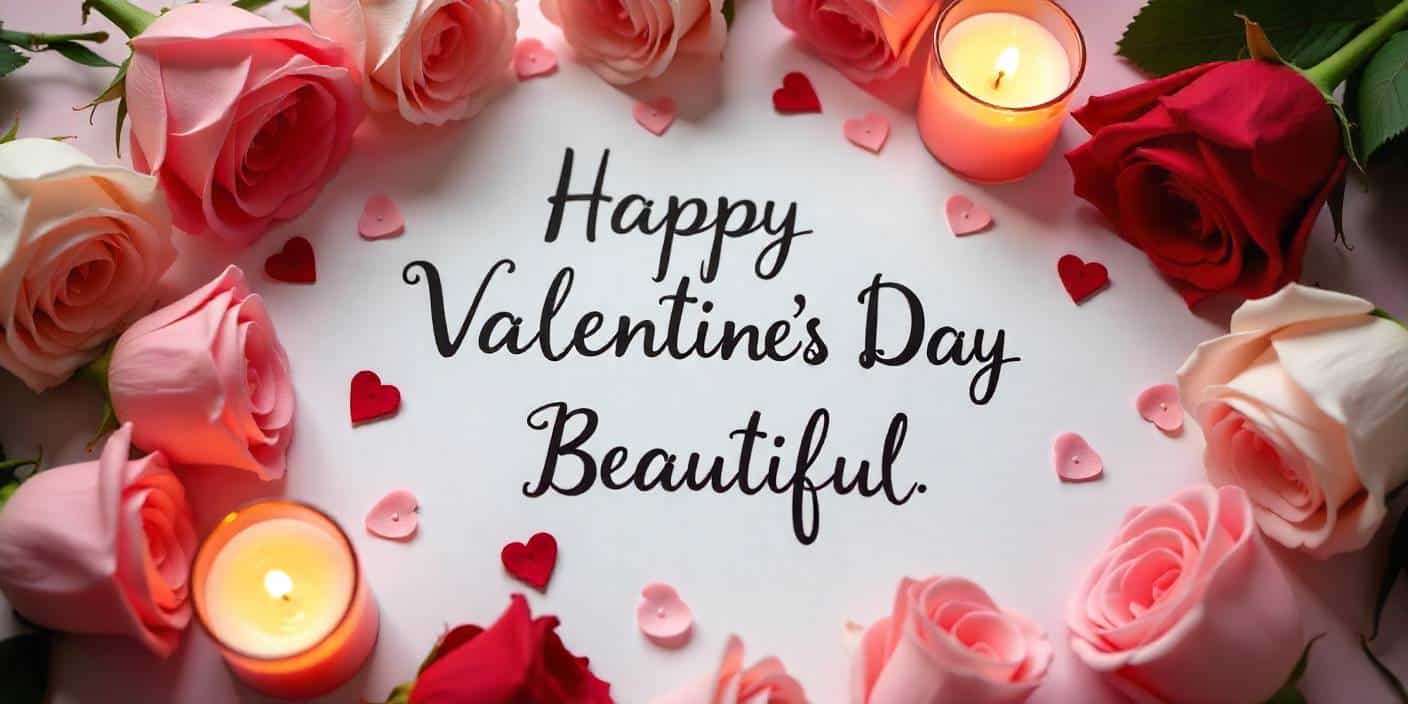 Happy Valentine’s Day Beautiful message with roses, candles, and elegant Valentine decor