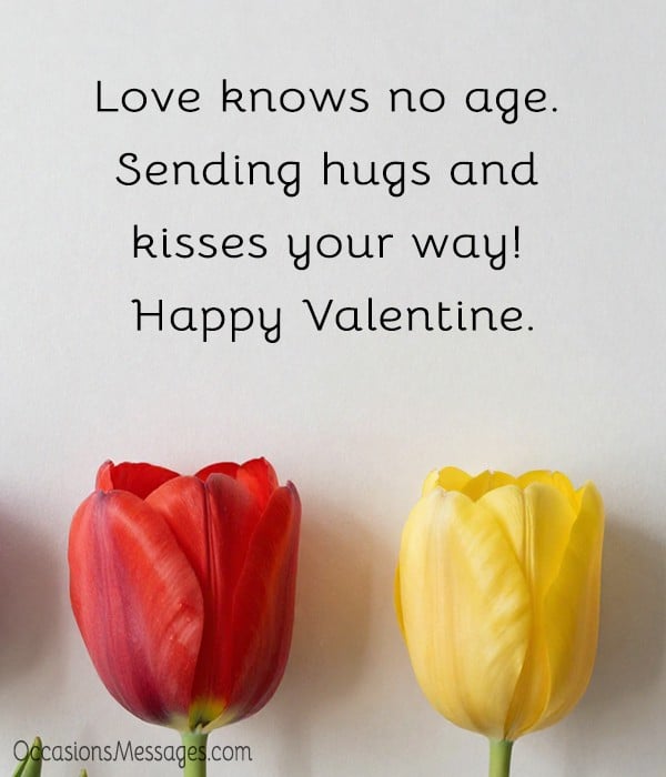 Love knows no age. Sending hugs and kisses your way! Happy Valentine.