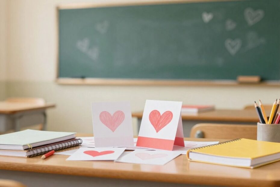 Valentine messages for nurses with stethoscope heart and greeting cards in a hospital setting