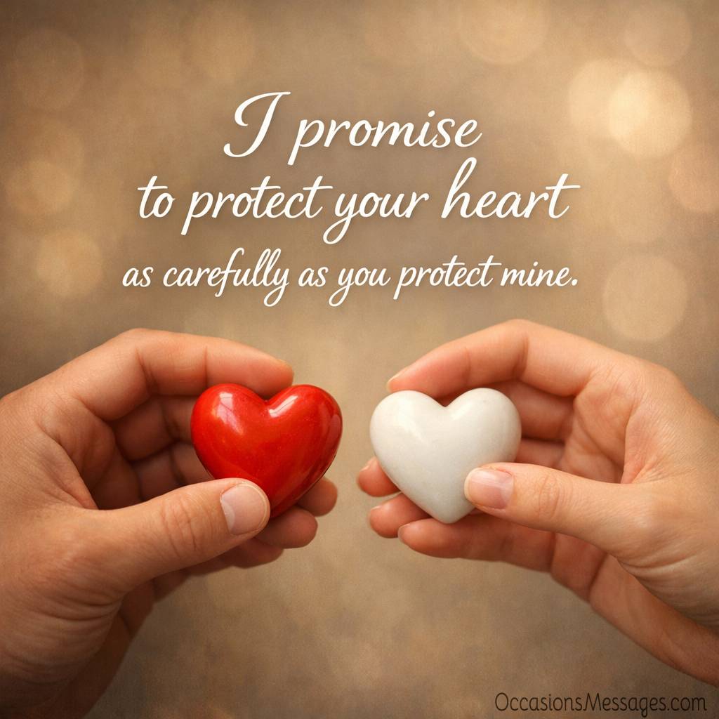 Soft romantic scene of two hands holding red and white hearts, symbolizing love and devotion – Romantic Trust Messages for Her.