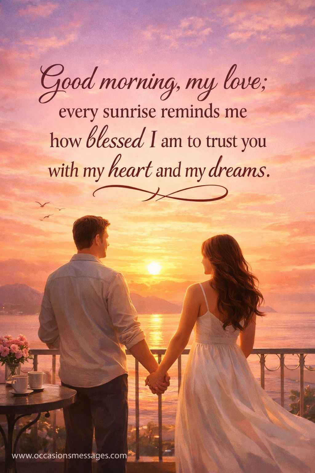 Good morning, my love; every sunrise reminds me how blessed I am to trust you with my heart and my dreams.