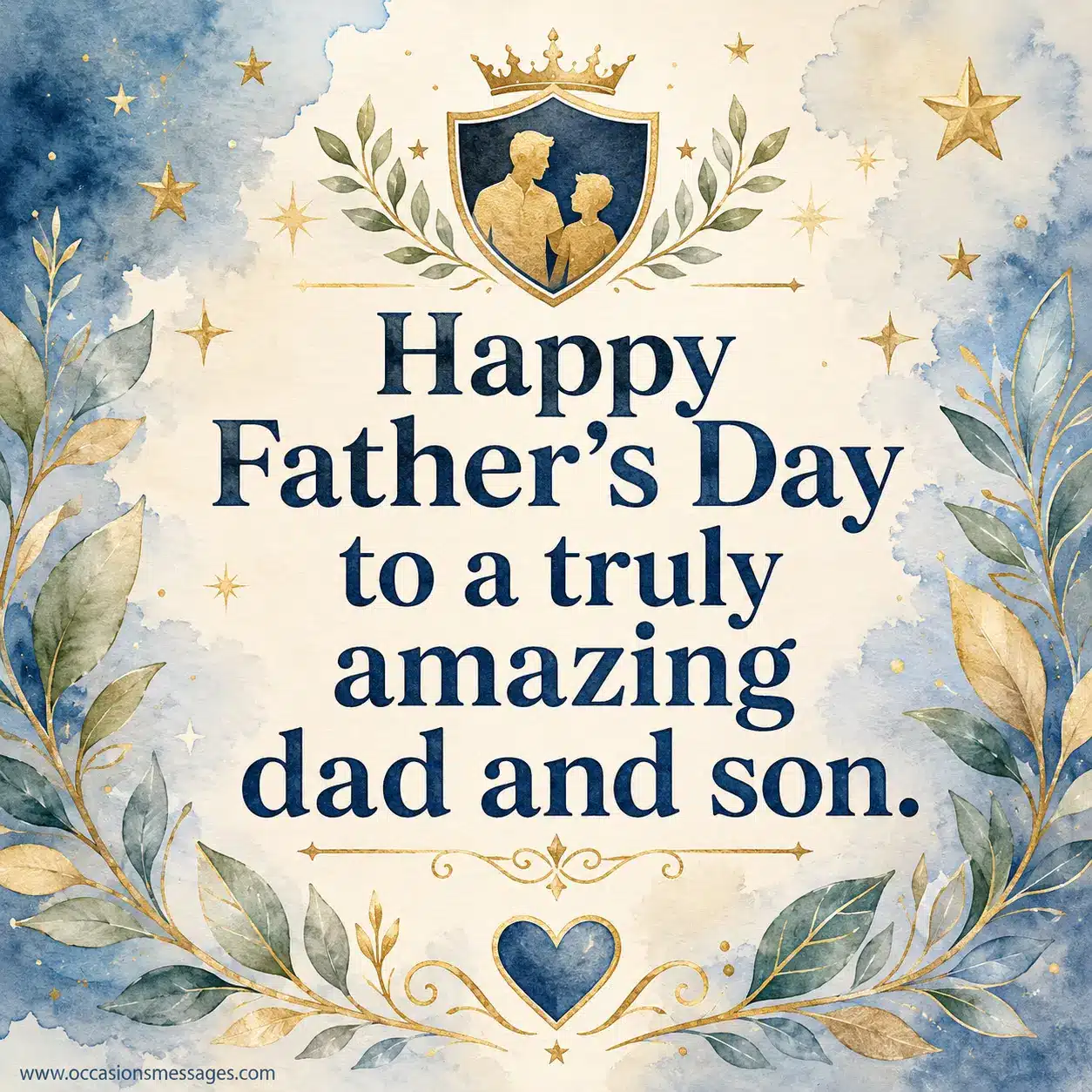 Heartwarming Father's Day illustration expressing pride in a son's parenting journey with uplifting stars and family appreciation elements.