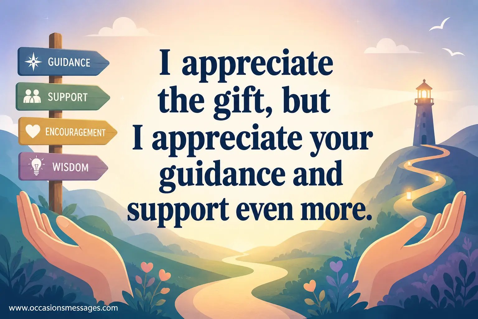 2. Calming stylized illustration with gentle guiding elements representing support and wisdom, matching the message about valuing guidance over gifts.