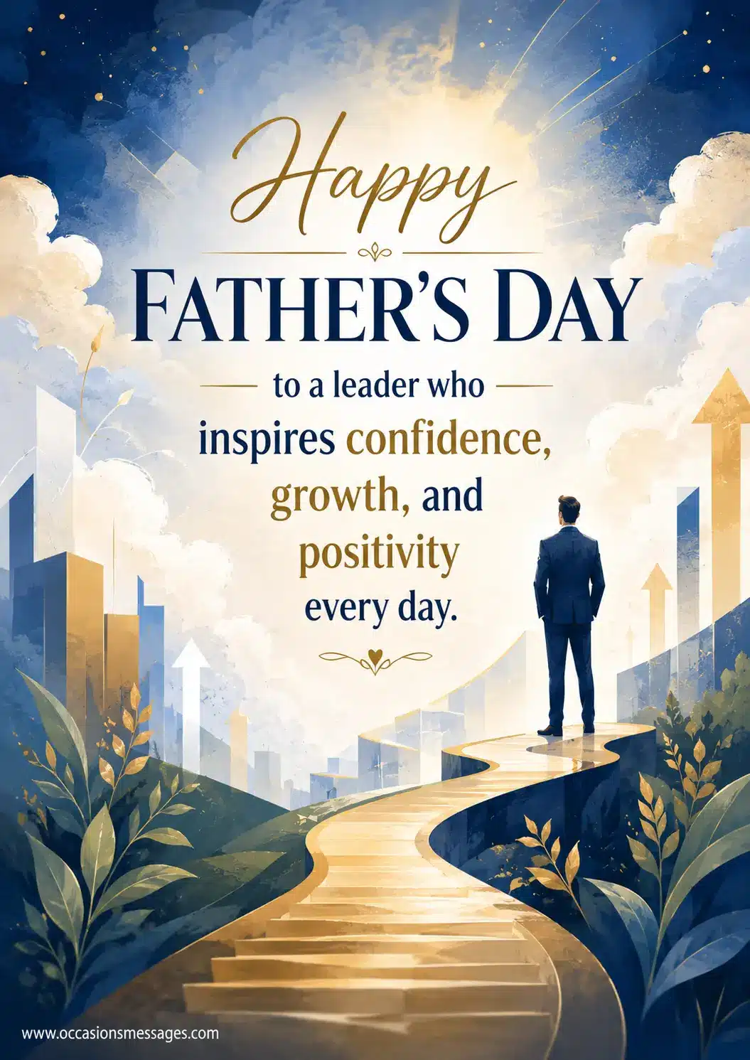 4. Motivational illustrated Father's Day quote image celebrating a positive leader who inspires confidence, personal growth, and workplace encouragement.