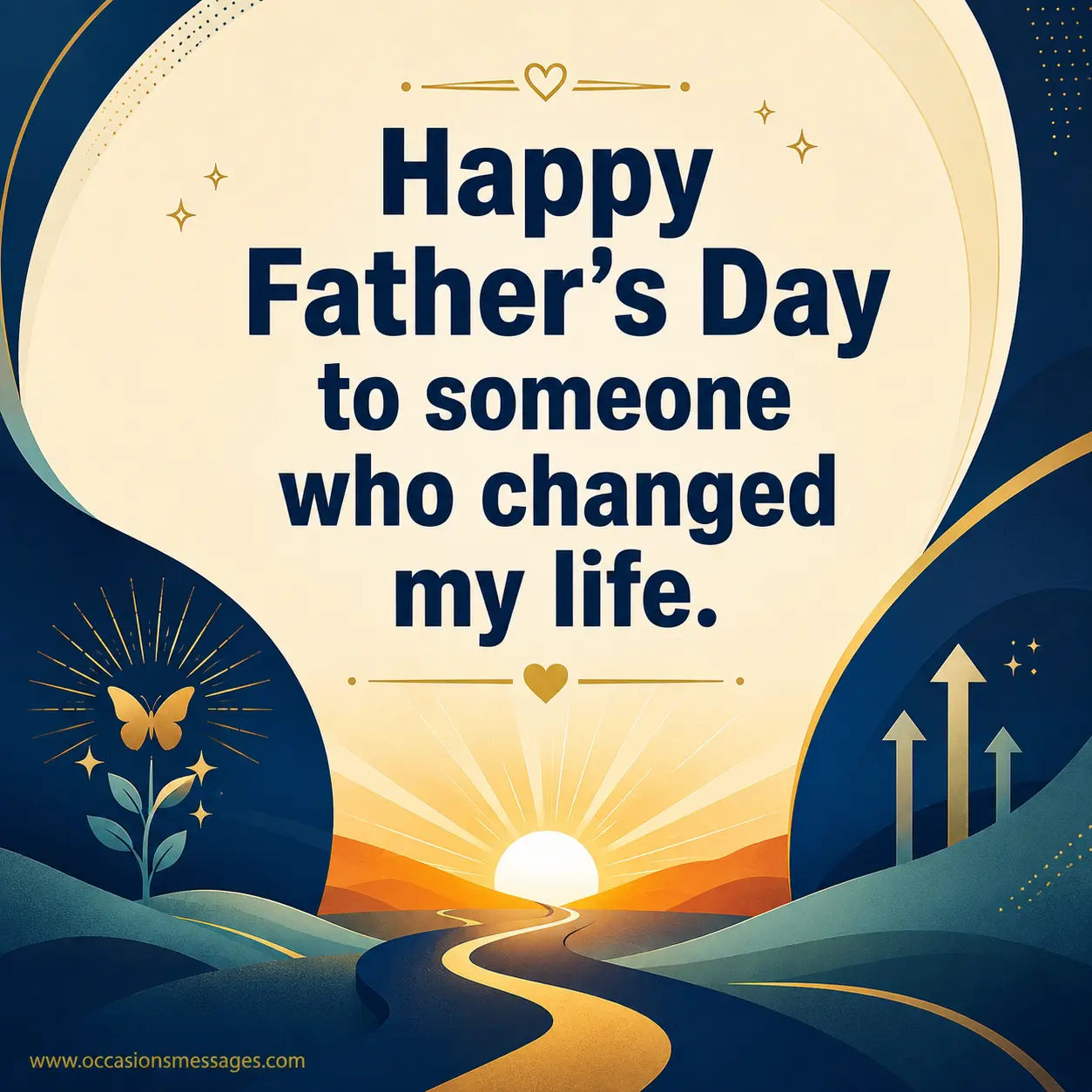 6. Elegant minimal Father's Day tribute illustration with uplifting abstract sunrise elements and gratitude quote for someone who changed a life.