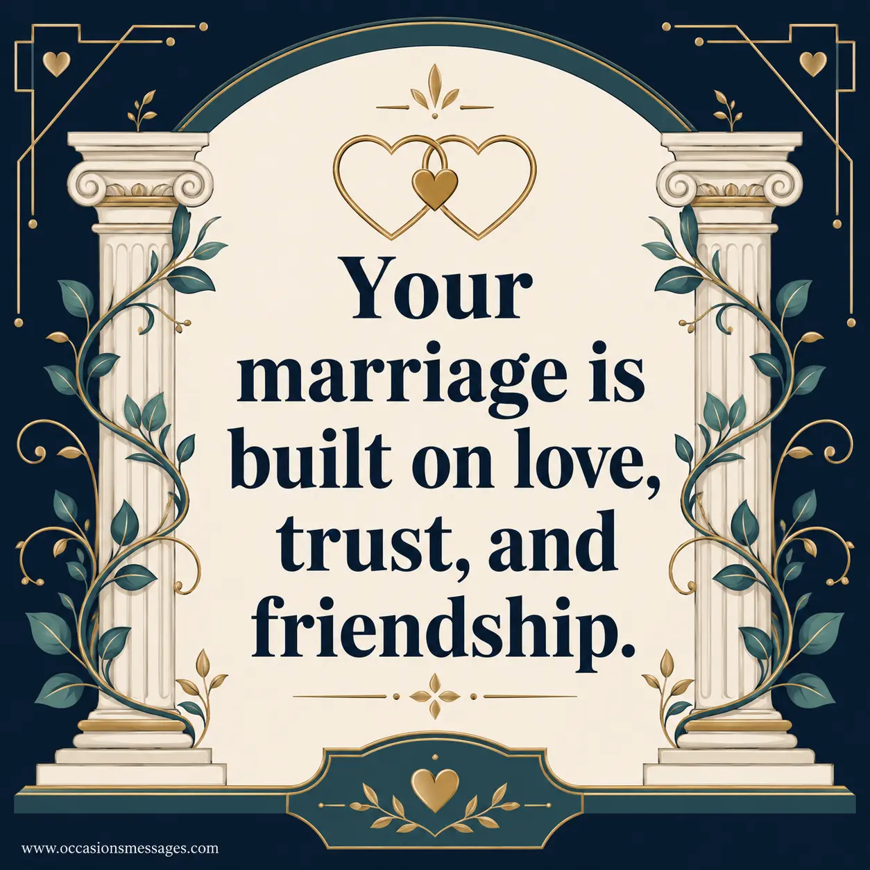 Modern marriage-themed illustration symbolizing love, trust, and friendship through elegant artistic elements, flourishing vines, and inspirational design.