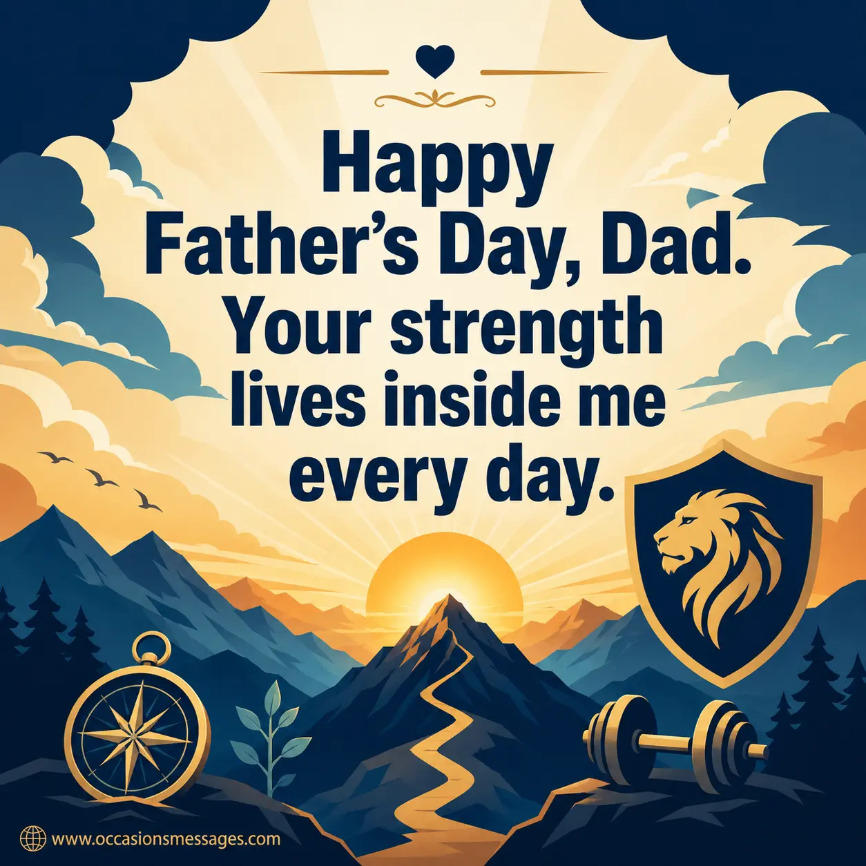 4. Inspirational Father's Day tribute illustration with sunrise and strength symbolism celebrating a father's lasting influence and legacy.