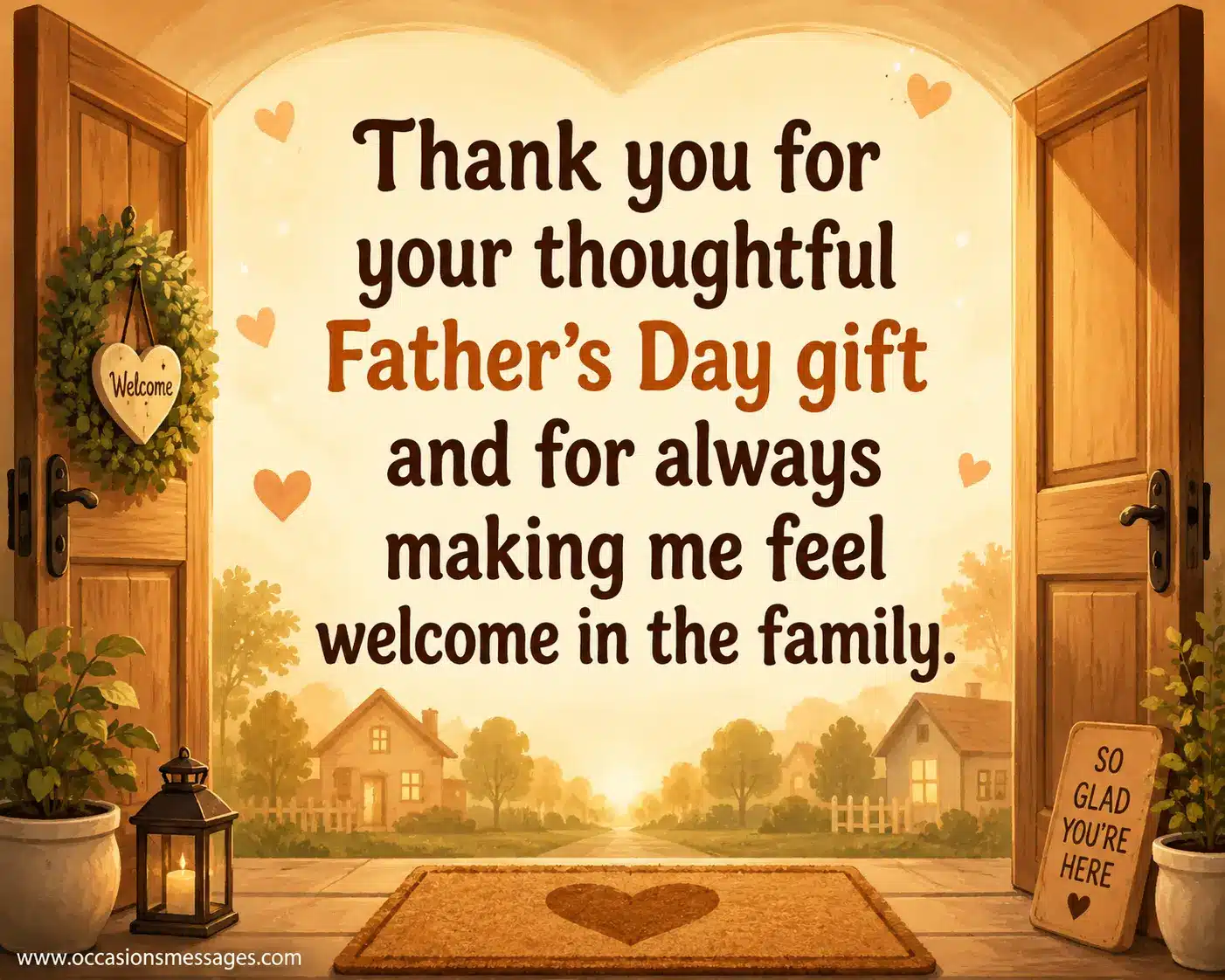 4. Welcoming illustrated scene with warm home-like symbolism, reflecting gratitude for a thoughtful gift and feeling included in the family.