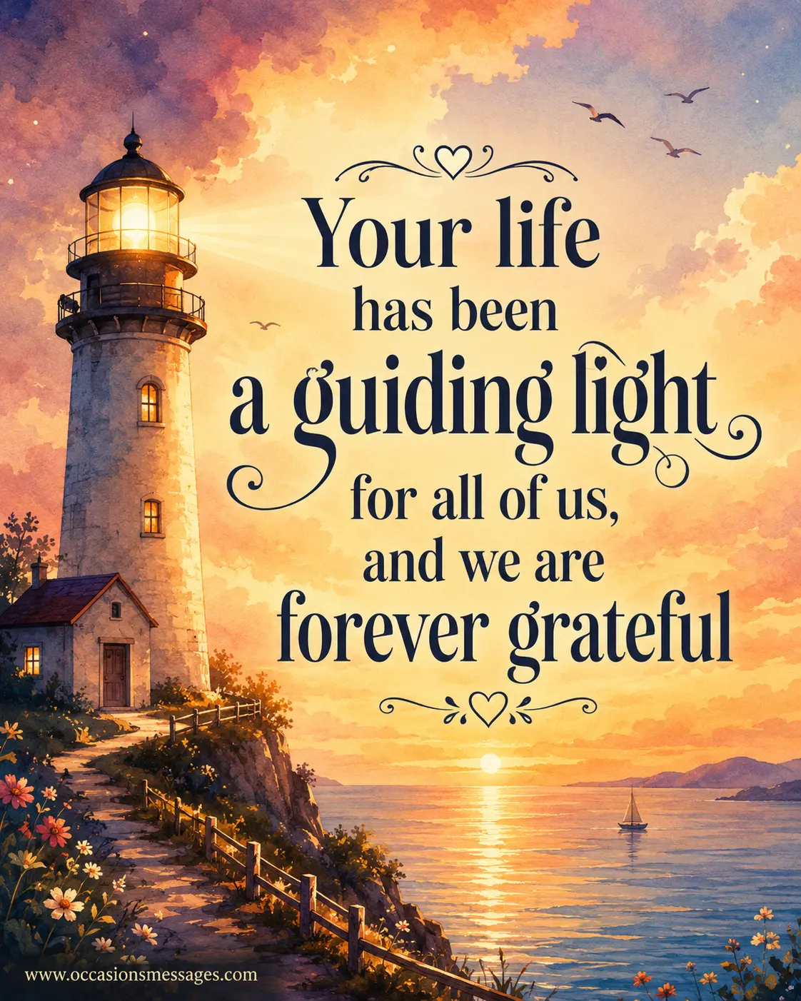 Artistic lighthouse illustration symbolizing wisdom, guidance, appreciation, and gratitude for a beloved person celebrating their 87th birthday.