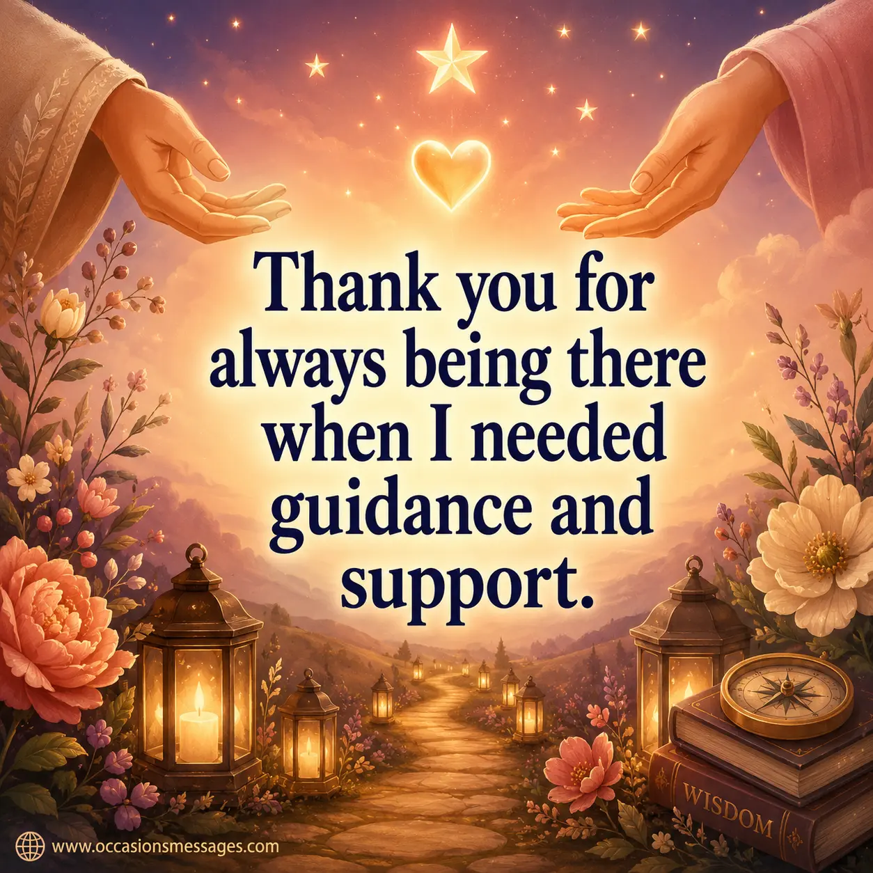 Warm illustrated guidance-themed artwork showing a glowing path and supportive symbols representing gratitude for an aunt's wisdom and encouragement.