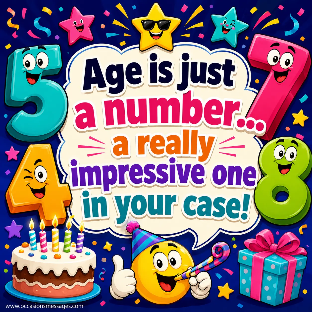 Fun and humorous birthday quote graphic with playful illustrated numbers and confetti highlighting the impressive achievement of reaching age 87.