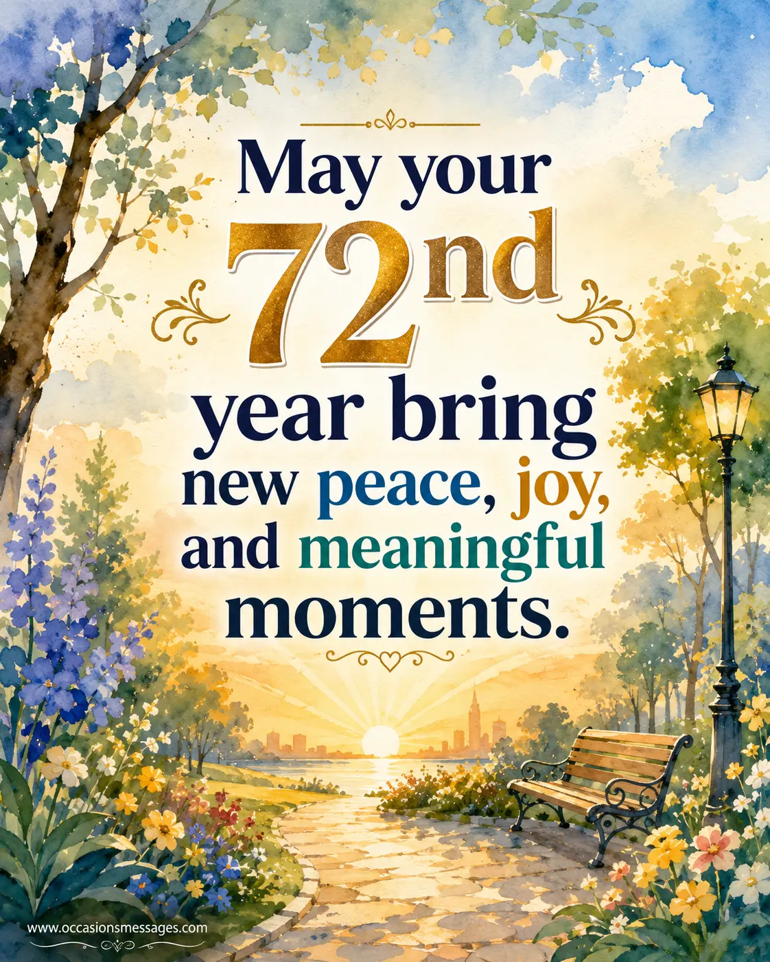 Watercolor-inspired scenic pathway and sunrise illustration representing hope, peace, and meaningful moments during a birthday celebration.
