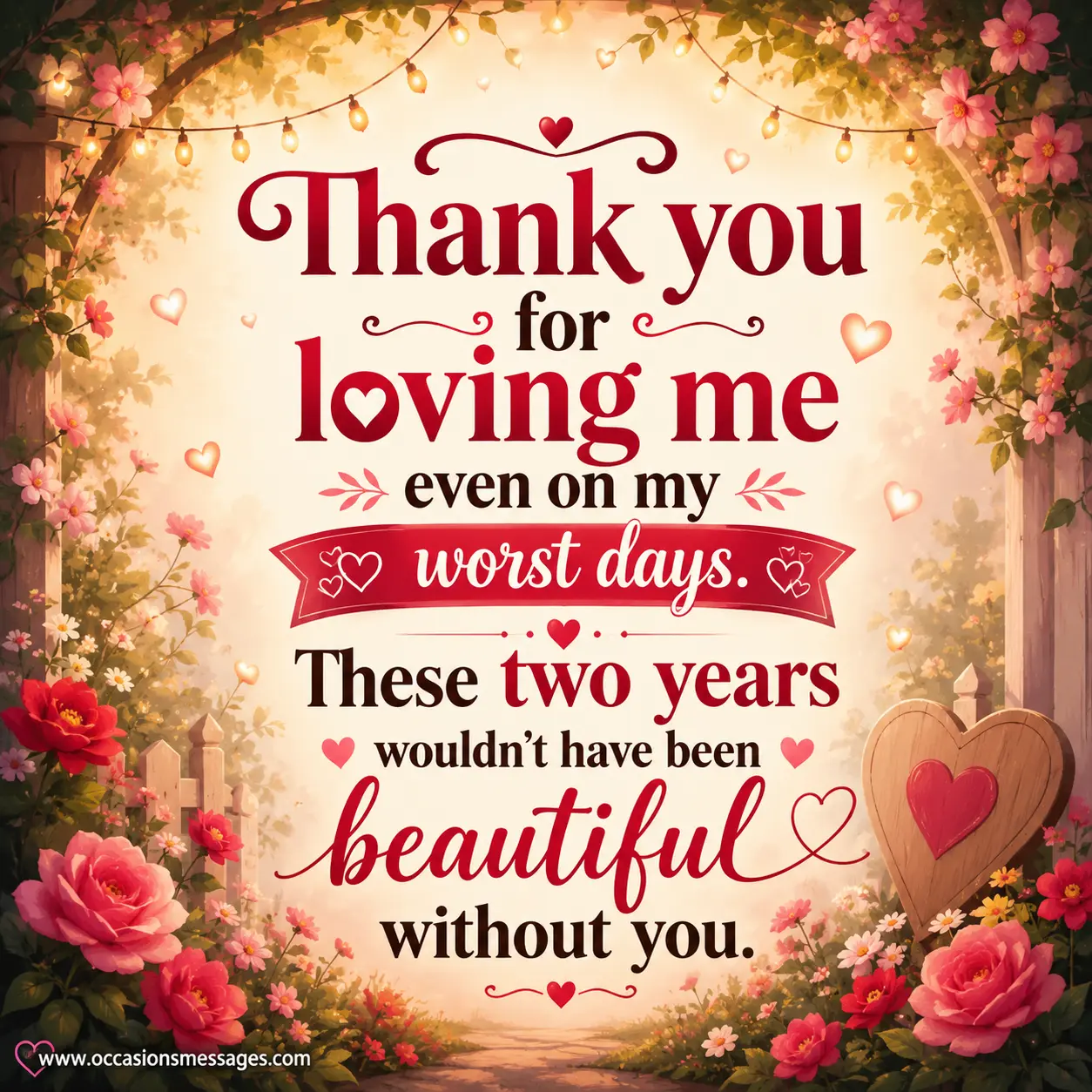 Warm illustrated anniversary artwork with flowers and loving details highlighting gratitude, support, and appreciation after two beautiful years of marriage.
