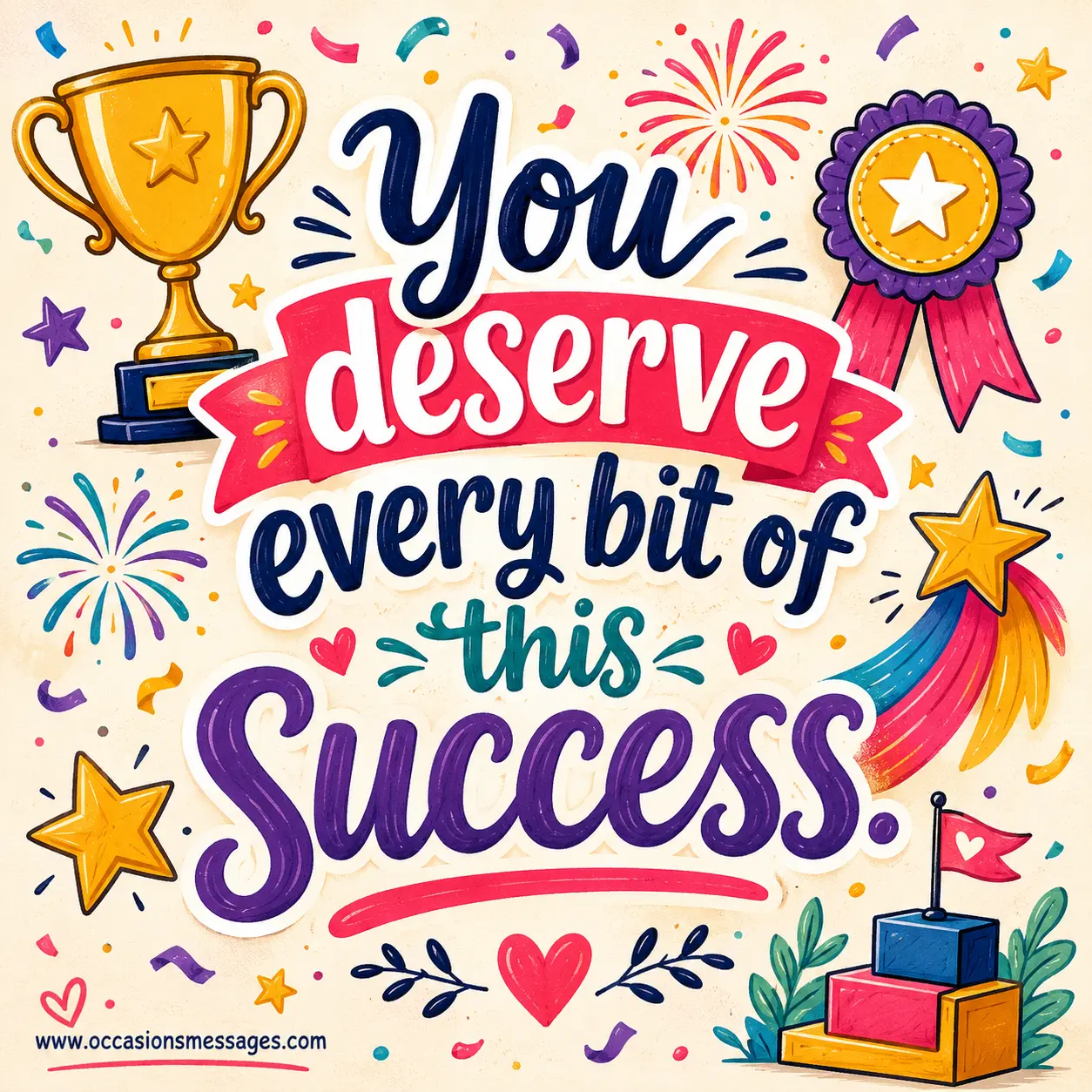 Festive success celebration artwork with trophies, ribbons, stars, and achievement-themed decorations recognizing earned accomplishments and rewarding hard work.