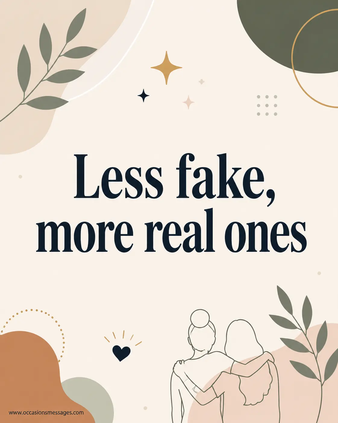 Modern minimalist illustration with abstract friendship symbols, soft gradients, and geometric shapes highlighting the importance of genuine friendships over fake relationships in a clean quote image.
