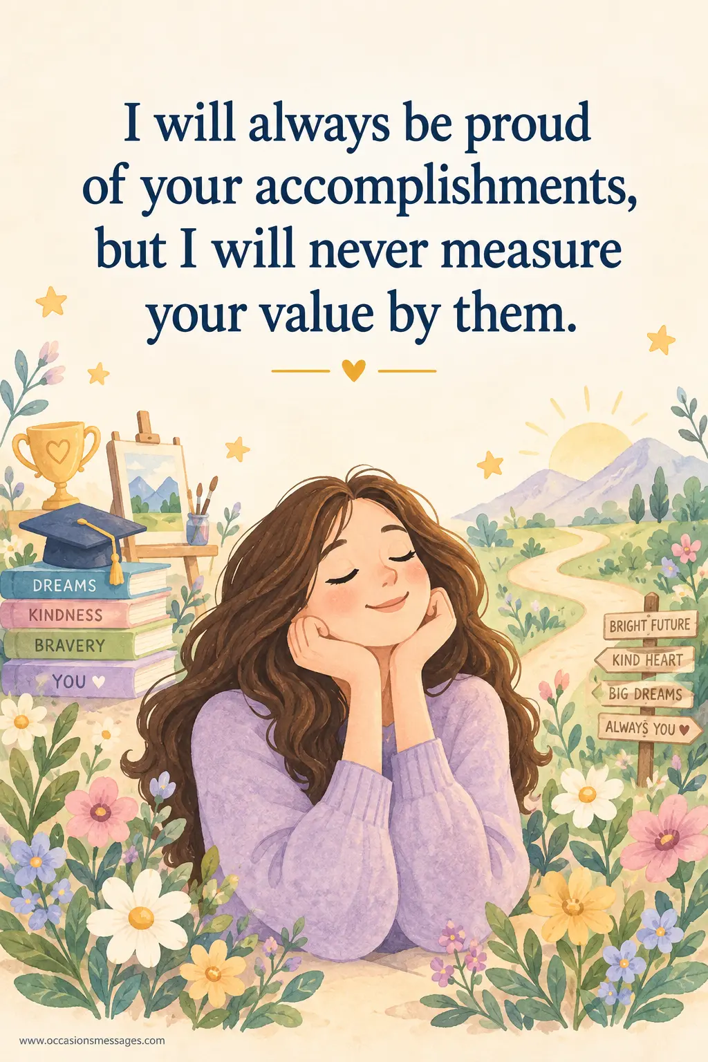 I will always be proud of your accomplishments, but I will never measure your value by them.