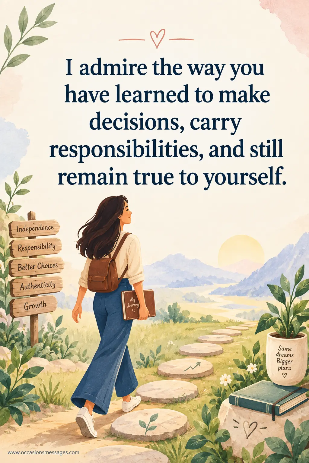 I admire the way you have learned to make decisions, carry responsibilities, and still remain true to yourself.